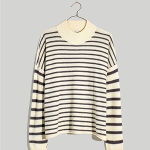 Stripe-Play Mockneck Pullover Sweater